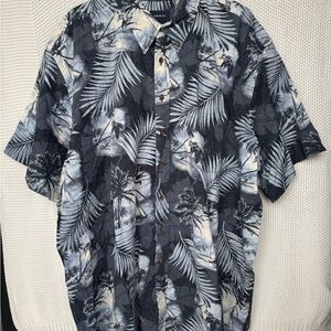 Harbor Bay Blue and Gray Tropical Button Down Shirt